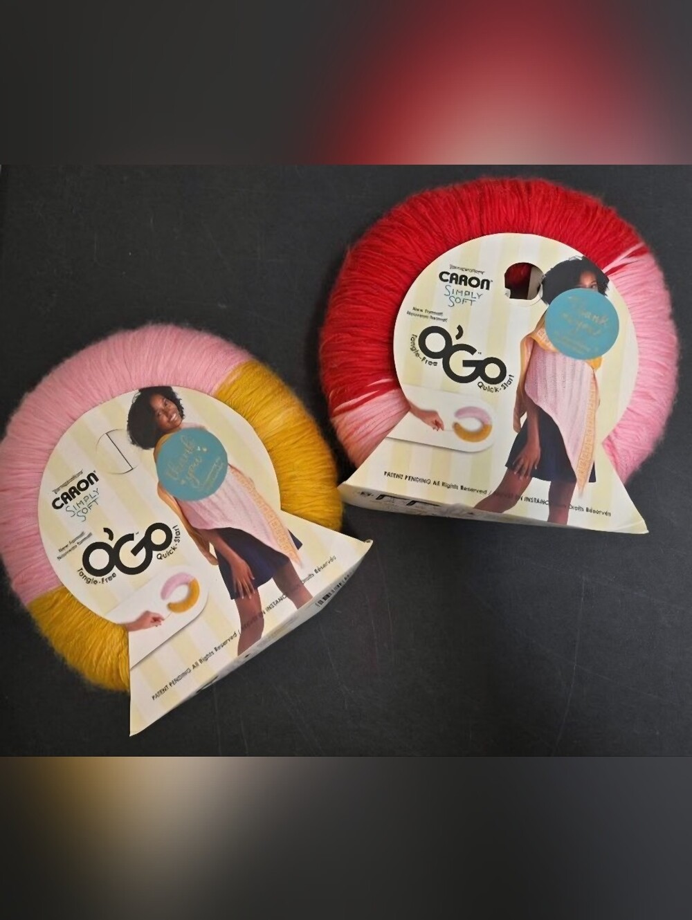 CARON O'GO BLANKET YARN SOFT HARVEST RED/ SOFT PINK & SOFT PINK/ GOLD